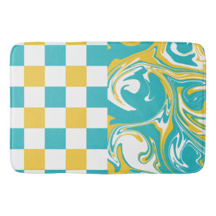 Alfombrilla De Baño Cheques y muelles turquesa, amarillo y blanco