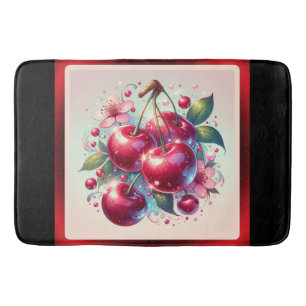 Alfombrilla De Baño Cherry Red Cute Cherries Floral Giro rosa
