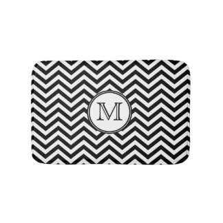 Alfombrilla De Baño Chevron blanco y negro con monograma