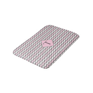 Alfombrilla De Baño Chevron rosa, negro y blanco, monograma Personaliz