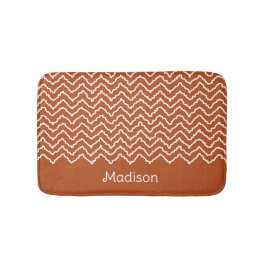 Alfombrilla De Baño Chevron Zigzag Ondulado Marrón Terracota Con Nombr