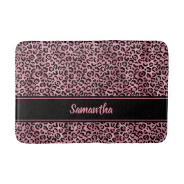 Alfombrilla De Baño Chic Negro Rosa Estampado Leopardo Personalizado