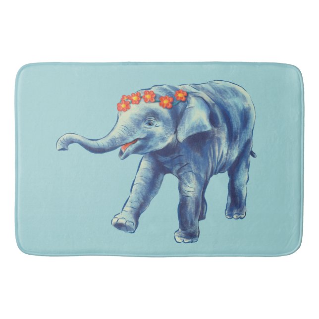 Alfombrilla De Baño Chica azul elefante lindo (Anverso)
