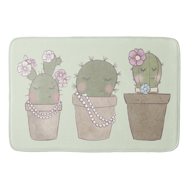 Alfombrilla De Baño Chicas Cute Cactus Con Joyería (Anverso)