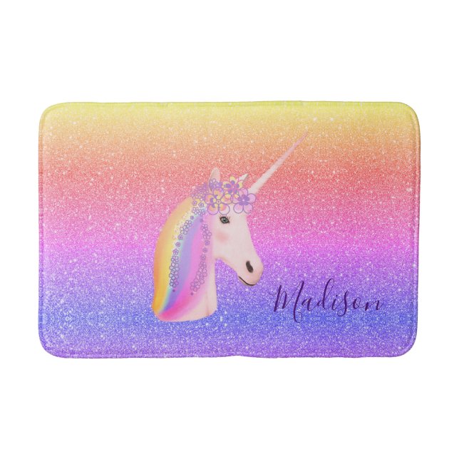 Alfombrilla De Baño Chicas falsas de Rainbow Unicorn Purpurinas person (Anverso)