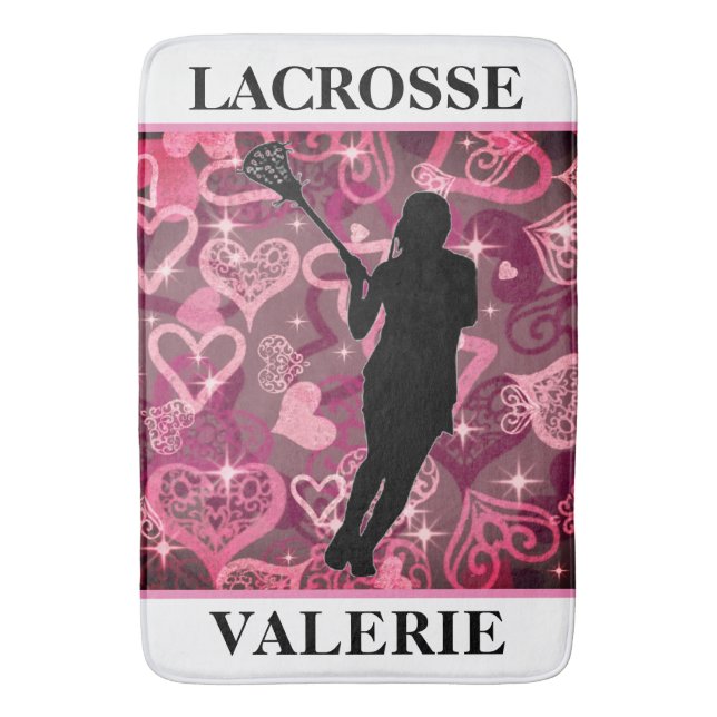 Alfombrilla De Baño Chicas Lacrosse Rosas flotantes corazón (Frente vertical)