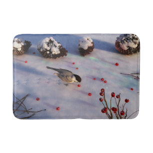 Alfombrilla De Baño Chickadee Winter Bathmat