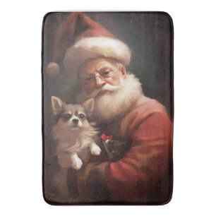 Alfombrilla De Baño Chihuahua con Claus de Santa Festivo Navidad