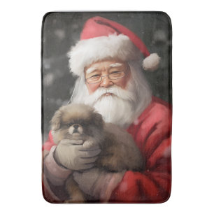 Alfombrilla De Baño Chin japonés con Navidades festivos de Santa Claus
