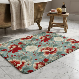 Alfombrilla De Baño Chinoisería floral roja, crema y verde