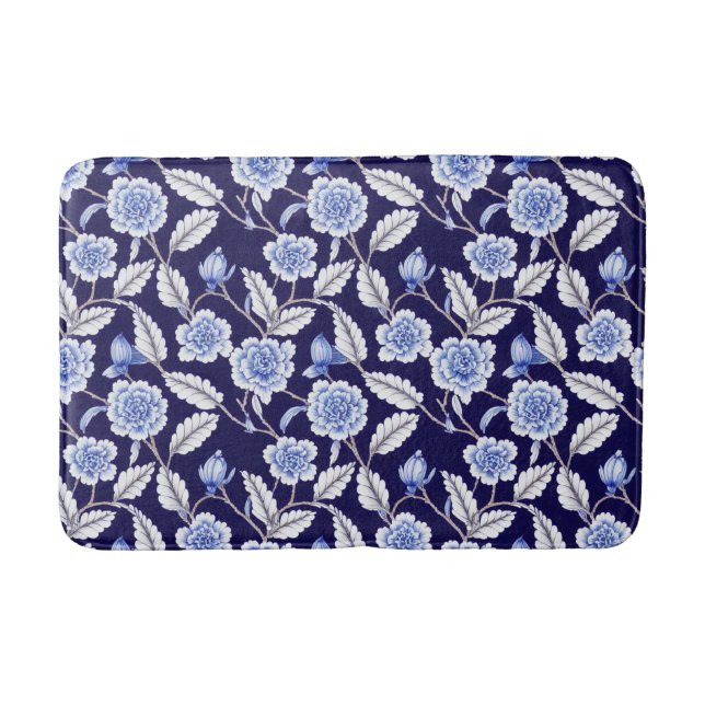 Alfombrilla De Baño Chinoiserie Blue and White Floral Hampton Willow (Anverso)