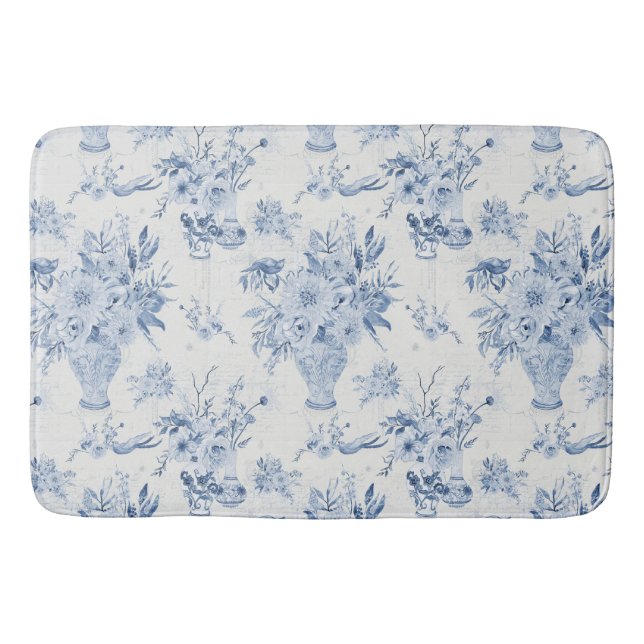 Alfombrilla De Baño Chinoiserie Floral Vase Peony Blue White Bath (Anverso)
