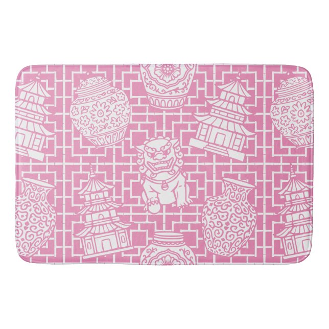 Alfombrilla De Baño Chinoiserie Pagoda – Pink Preppy Asian Garden (Anverso)