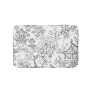 Alfombrilla De Baño Chinoiserie Toile Dragón Flor de Cerezo Ornamental
