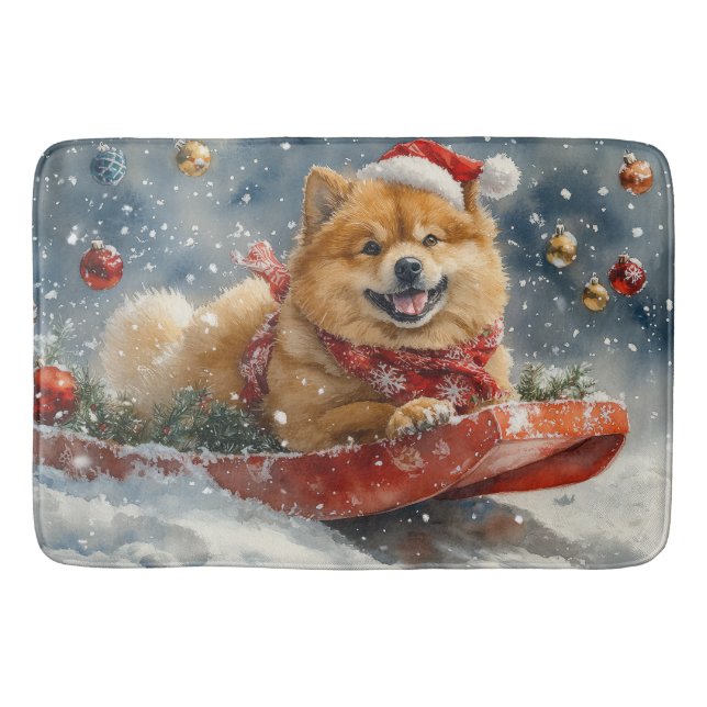 Alfombrilla De Baño Chow Chow Dog en Sledge Let it Snow Navidades (Anverso)