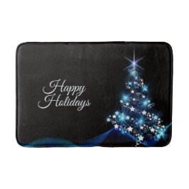Alfombrilla De Baño Christmas Party Blue Tree Shiny Black Elegant