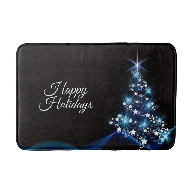 Alfombrilla De Baño Christmas Party Blue Tree Shiny Black Elegant (Anverso)