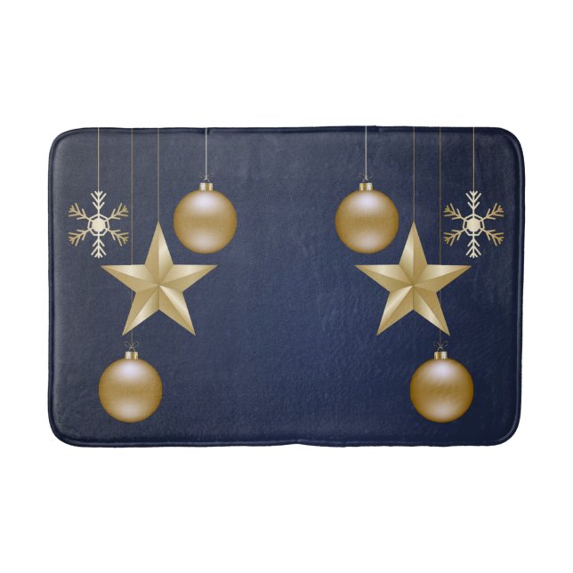Alfombrilla De Baño Christmas Party Golden Ornament Navy Blue Elegant (Anverso)