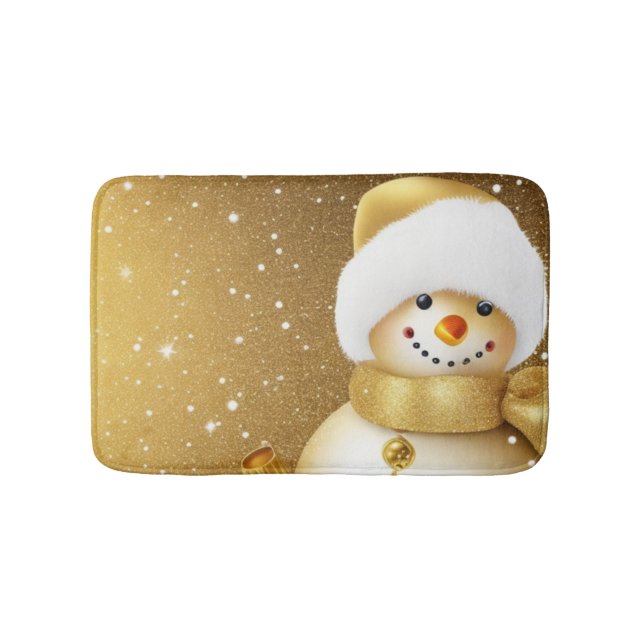 Alfombrilla De Baño Christmas Party Golden Snowman Snowflakes Holidays (Anverso)