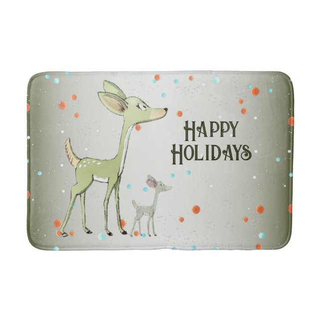 Alfombrilla De Baño Christmas Party Green Deers Holidays Cute (Anverso)