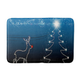 Alfombrilla De Baño Christmas Party Reindeer Tree Blue Sky Shiny Stars