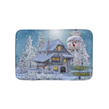 Christmas Party Winter White Snowman Blue Rustic