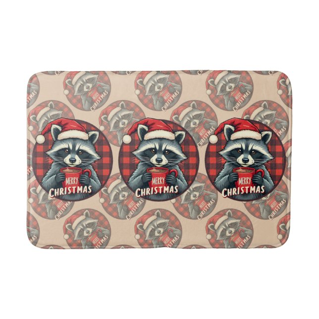 Alfombrilla De Baño Christmas Raccoon Cocoa Cheer (Anverso)