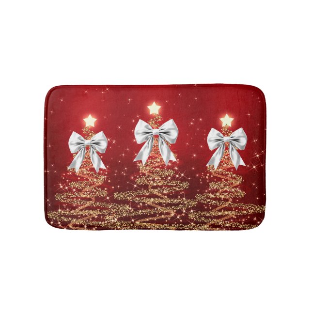 Alfombrilla De Baño Christmas Sparkling Trees Red Gold Silver Bow  (Anverso)