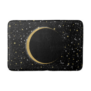 Alfombrilla De Baño Cielo negro y dorado de la luna mágica lunar estre