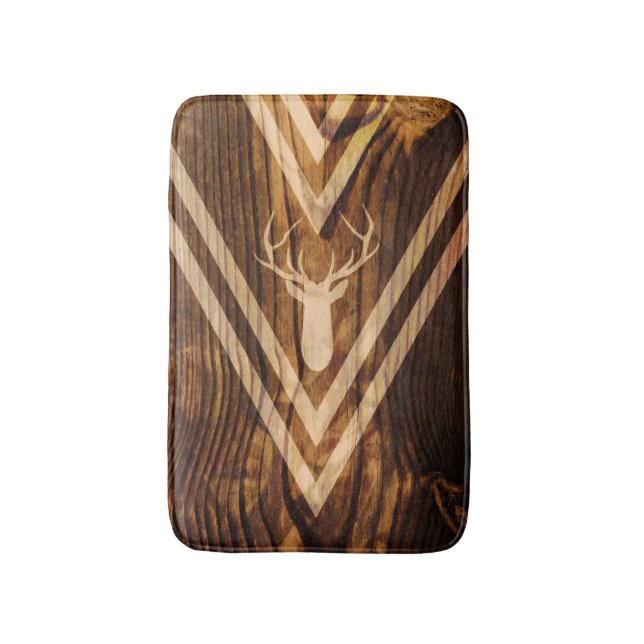 Alfombrilla De Baño Ciervos de Boho en la madera rústica (Frente vertical)