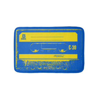 Alfombrilla De Baño Cinta de cassette azul y amarillo retro