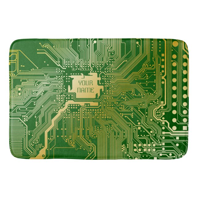 Alfombrilla De Baño Circuito monograma Motherboard Electronics Chip Te (Anverso)