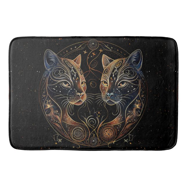 Alfombrilla De Baño Círculo felino artístico de gatos gemelos (Anverso)