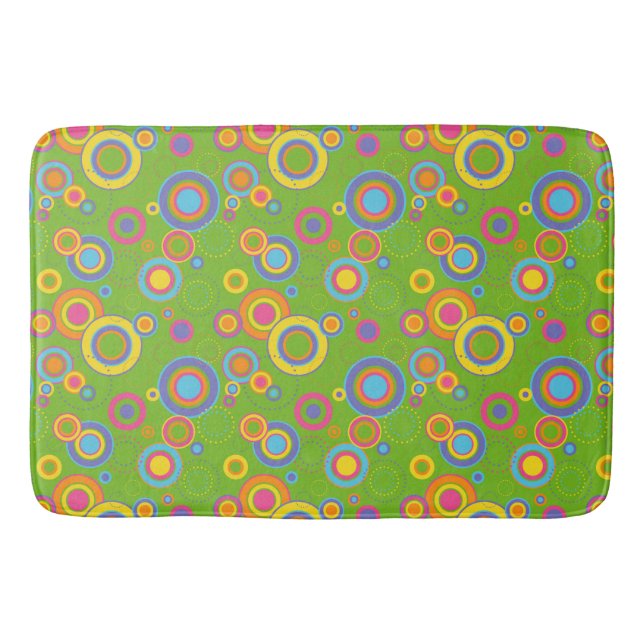 Alfombrilla De Baño Círculos Retro Mod en Verde (Anverso)