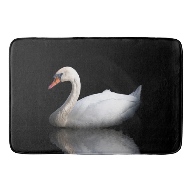 Alfombrilla De Baño cisne blanco sobre negro (Anverso)