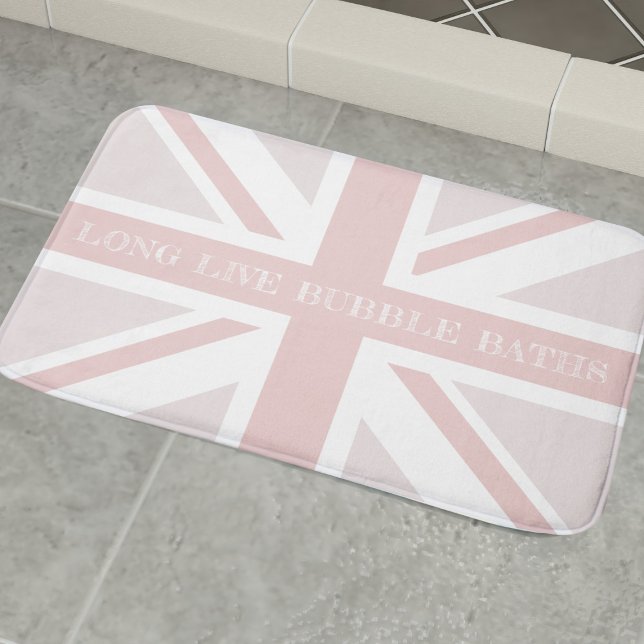 Alfombrilla De Baño Cita divertida unión rosada Jack Bandera Bath Mat (Long Live bubble baths! Add your own short quote to this cute pink UK flag bath mat)