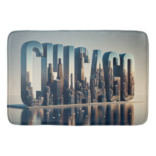 Alfombrilla De Baño Ciudad de Chicago con reflexión sobre el agua