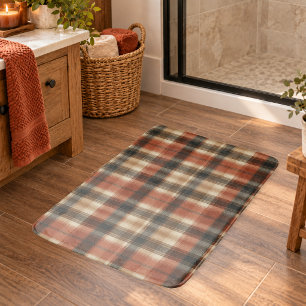 Alfombrilla De Baño Clásico Cuadro de Otoño Rústico Crema Negro