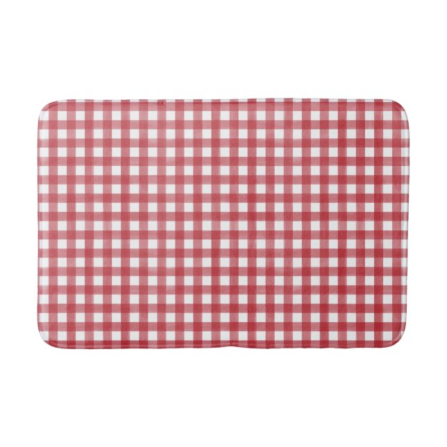 Alfombrilla De Baño Clásico Rojo y Blanco Gingham Plaid Pattered (Anverso)