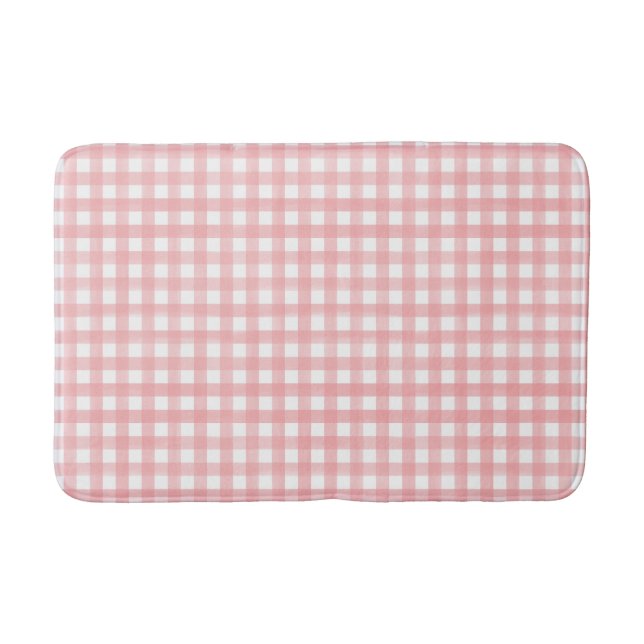Alfombrilla De Baño Clásico rosa y blanco Gingham Plaid Pattered (Anverso)