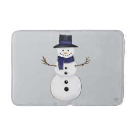 Alfombrilla De Baño Classic Snowman with Dark Blue Scarf on Grey