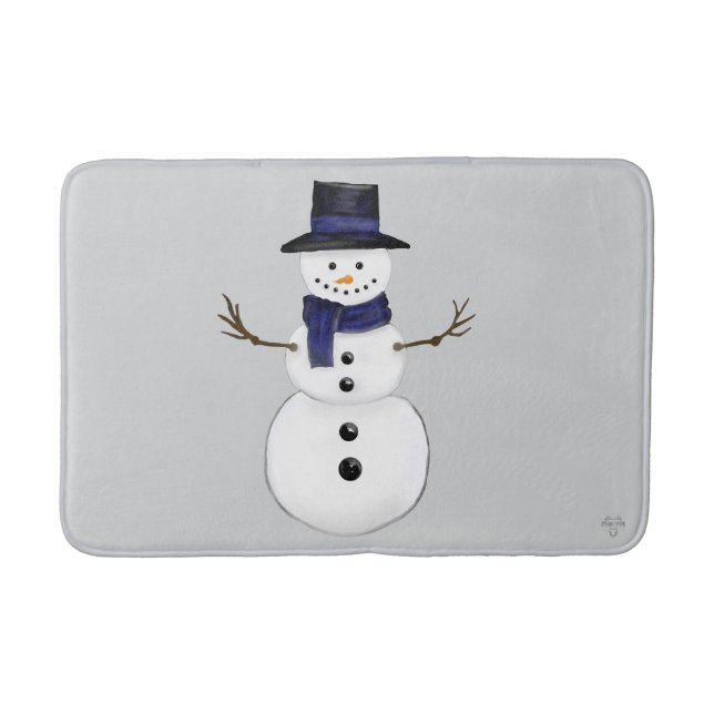 Alfombrilla De Baño Classic Snowman with Dark Blue Scarf on Grey  (Anverso)