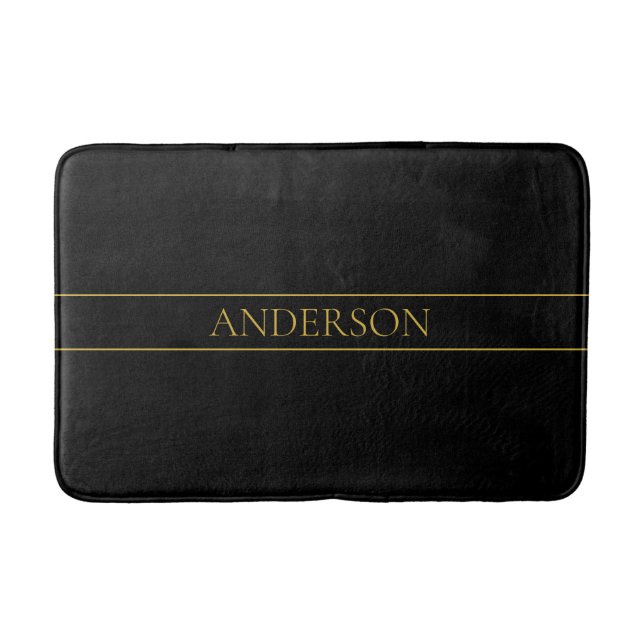 Alfombrilla De Baño Classy Personalizable Gold Text & Lines (Anverso)