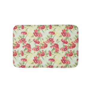 Alfombrilla De Baño Claveles rojos en verde con las mariposas