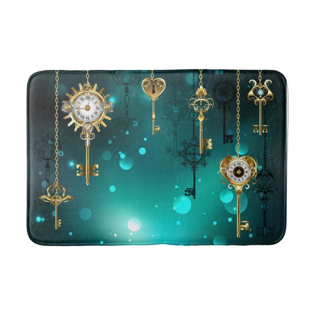 Alfombrilla De Baño Claves de esqueleto antiguas sobre fondo verde (Anverso)