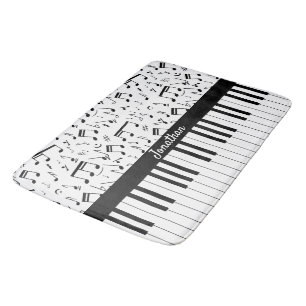 Alfombrilla De Baño Claves de piano y notas musicales de estilo negro 