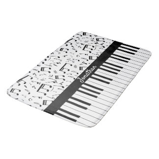 Alfombrilla De Baño Claves de piano y notas musicales de estilo negro