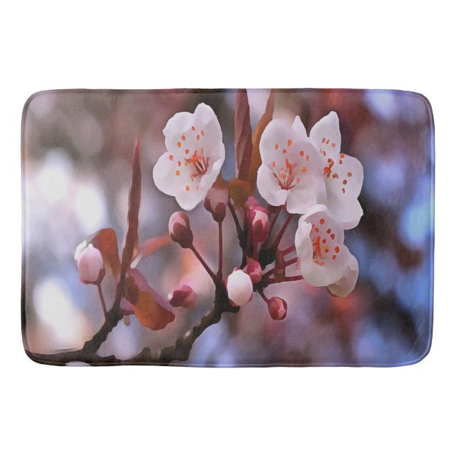 Alfombrilla De Baño Clúster con flores de cerezo con rosa y azul (Anverso)