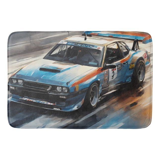 Alfombrilla De Baño Coche de Carreras azul deportivo (Anverso)