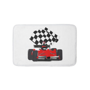 Alfombrilla De Baño Coche de Carreras Rojo con Bandera a Cuadros